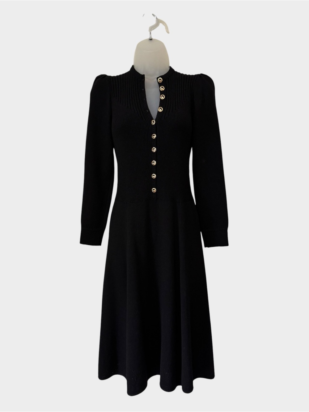 ST. JOHN by Marie Gray | Vintage 1970s Black Santana Knit Gold Button Midi Dress - Picture 3 of 7